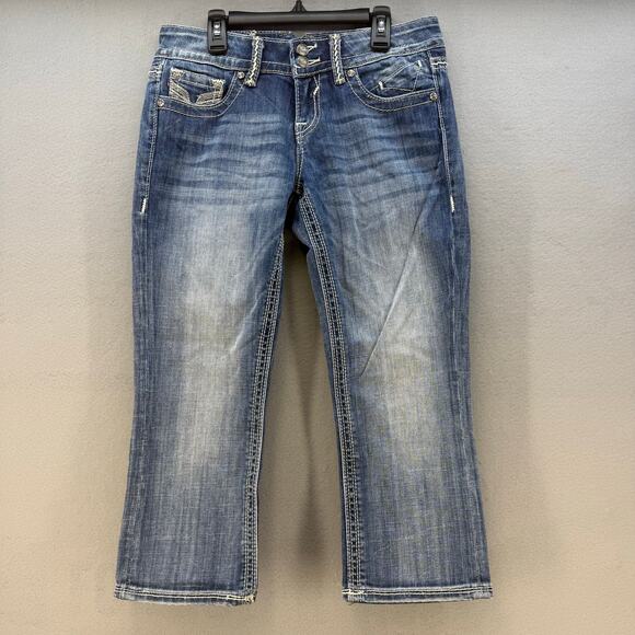 Vigoss Jeans Women's 3x21 Blue The York Capri Leather Studded Embellished - Picture 1 of 14